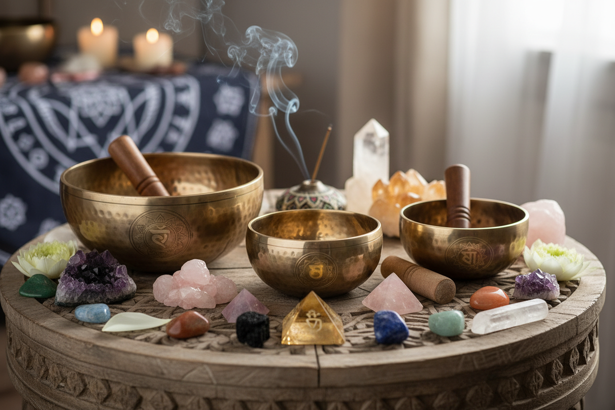 chakra bowls and crystals